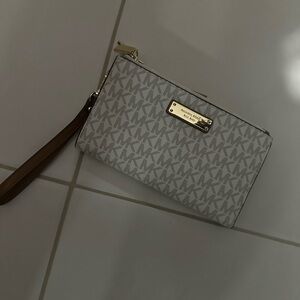 Michael Kors Gray & Brown Logo Wristlet